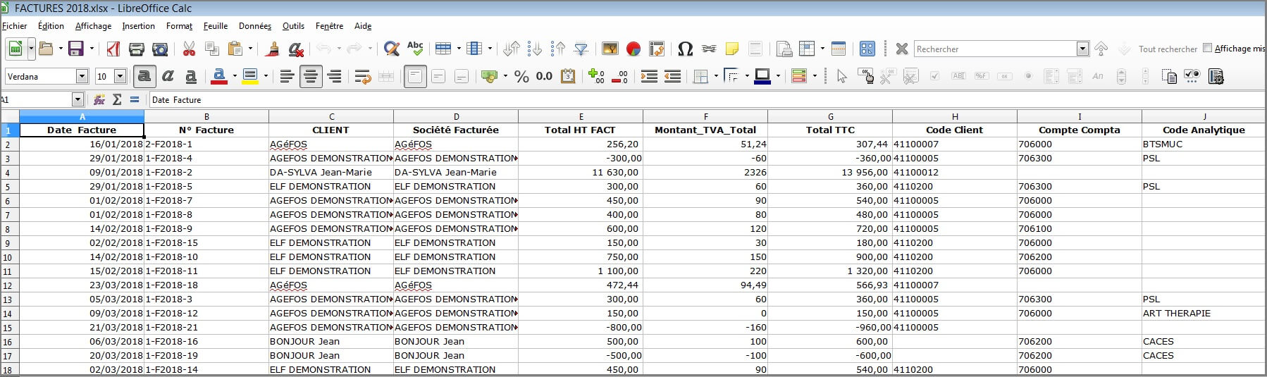 Factures - Fichier Excel