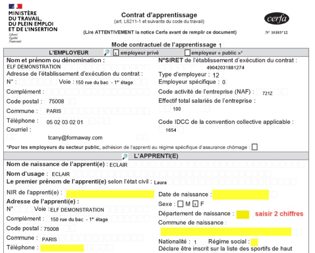 La nouvelle version du CERFA de Contra d'Apprentissage est disponible. (version 10103*12)